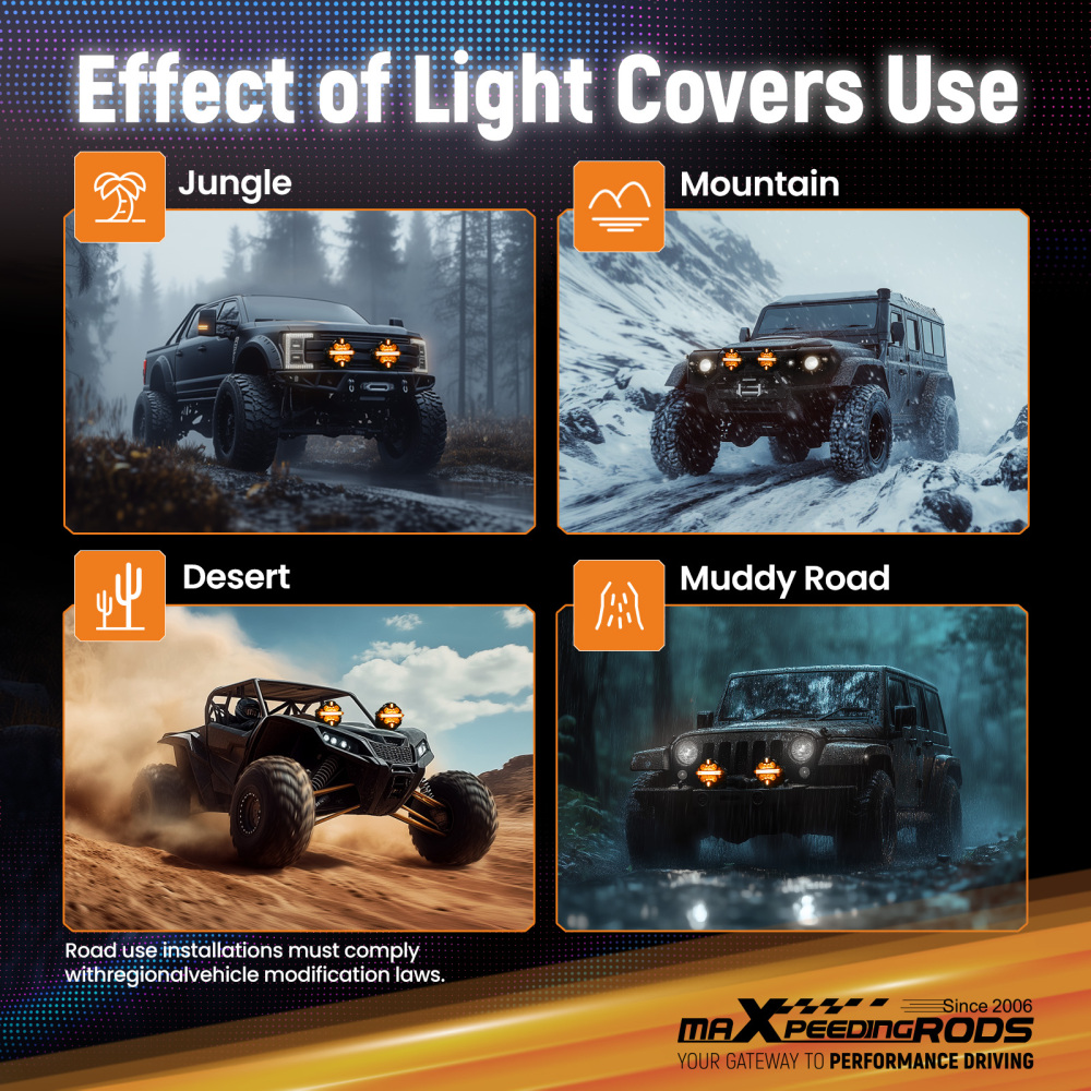 7inch Round Amber Floodlight Cover For maXpeedingrods LED Driving Lights Stripe