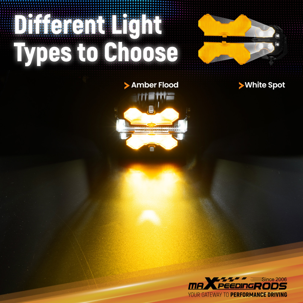 7inch Square LED Light Cover For Maxpeedingrods Driving Light Pods Amber Stripe