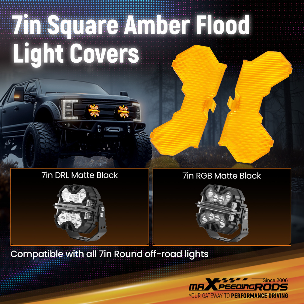 7inch Square LED Light Cover For Maxpeedingrods Driving Light Pods Amber Stripe