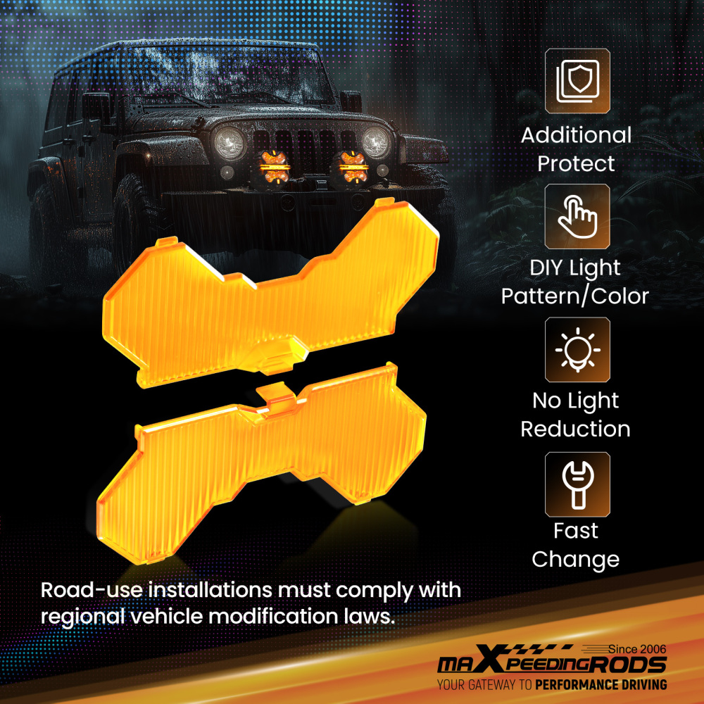 7inch Square LED Light Cover For Maxpeedingrods Driving Light Pods Amber Stripe