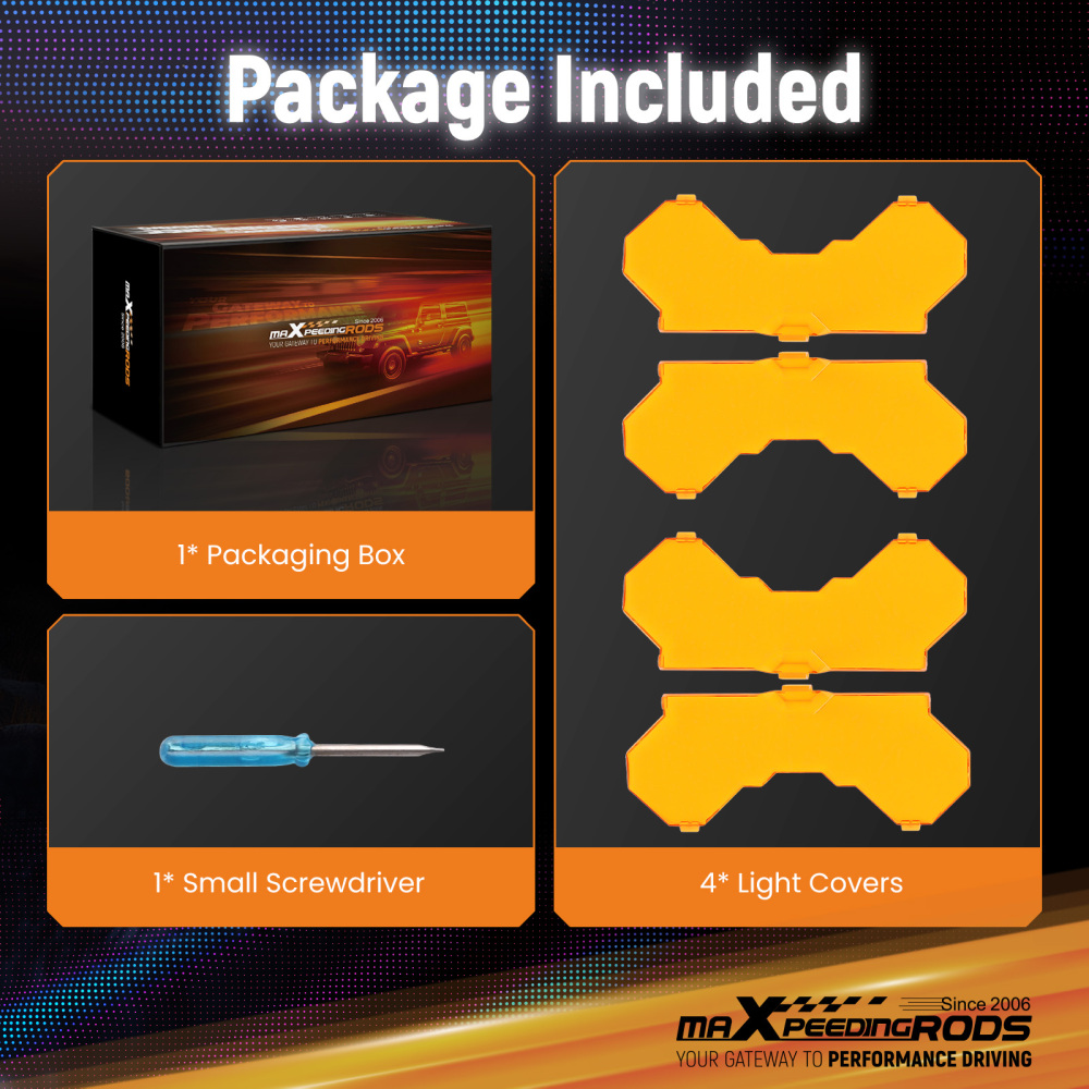 4Pcs 7inch Square LED Light Cover For Maxpeedingrods Driving Light Pods Amber