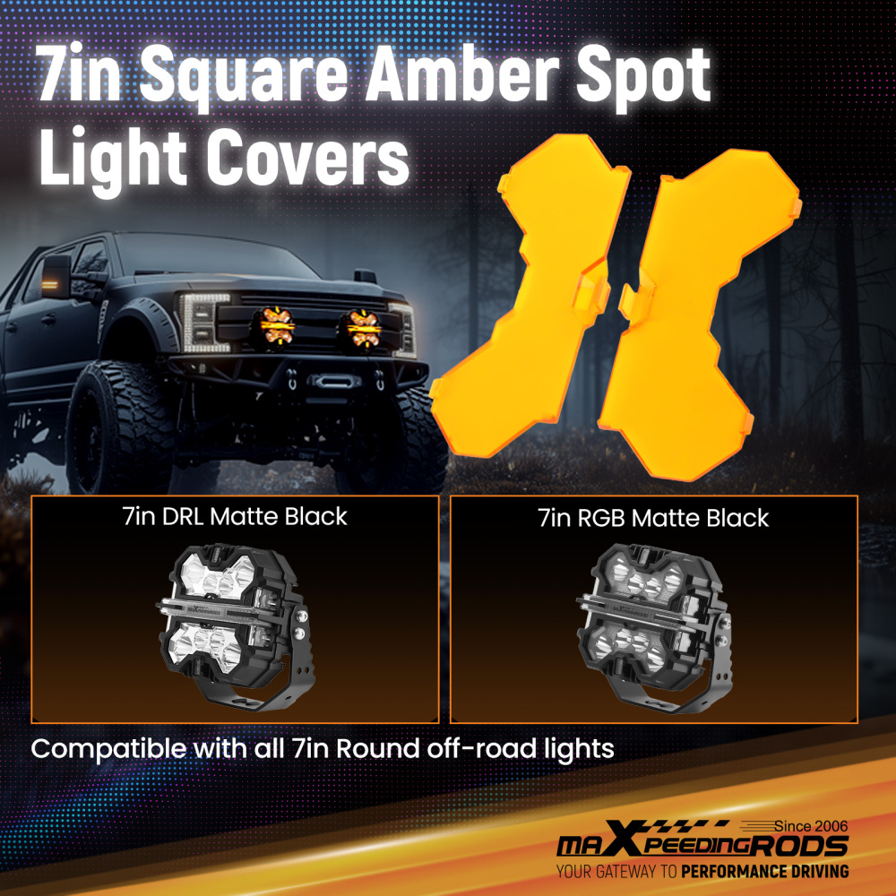4Pcs 7inch Square LED Light Cover For Maxpeedingrods Driving Light Pods Amber