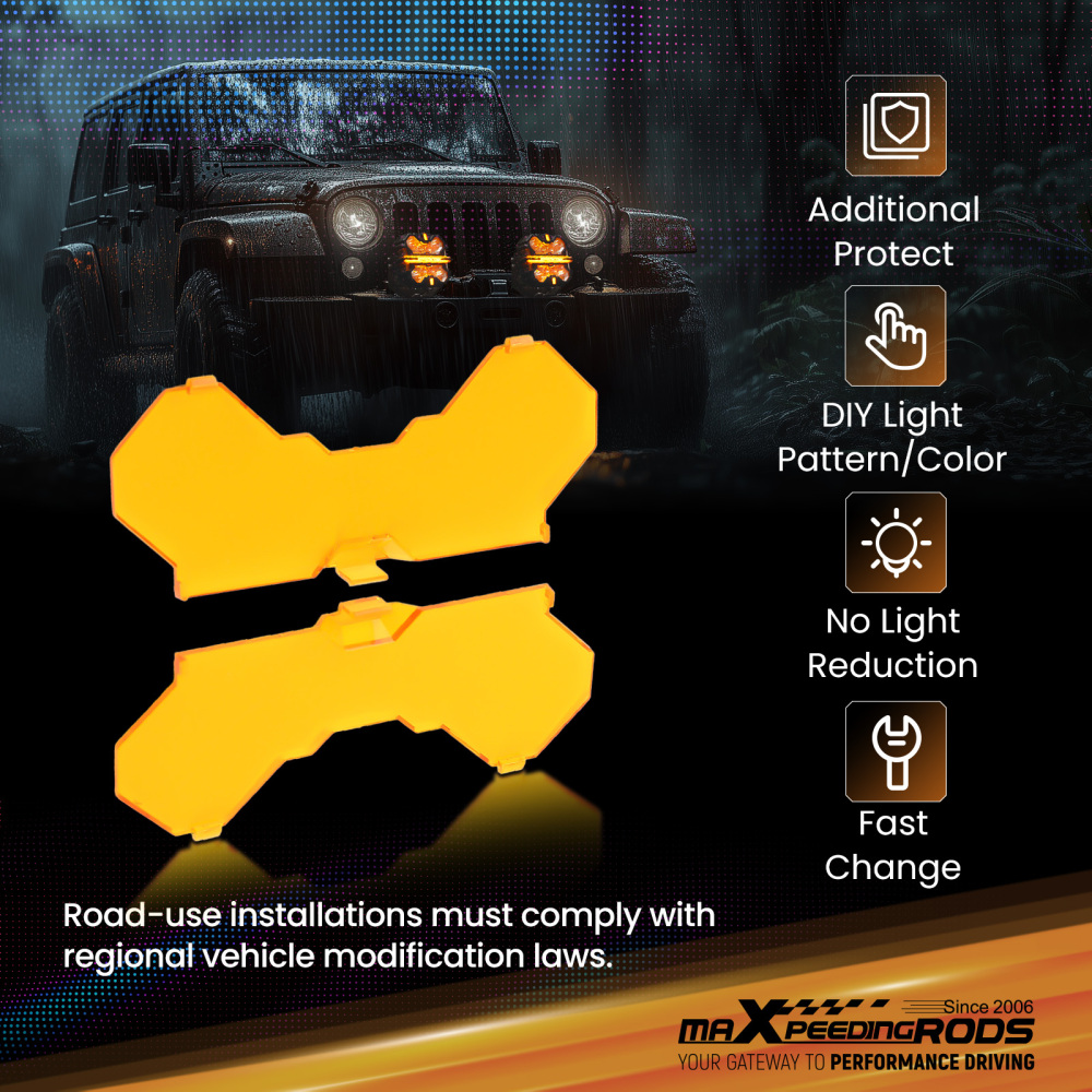 4Pcs 7inch Square LED Light Cover For Maxpeedingrods Driving Light Pods Amber