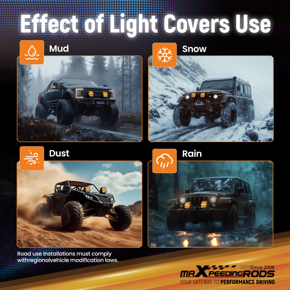 4Pcs 7inch Square LED Light Cover For Maxpeedingrods Driving Light Pods Amber