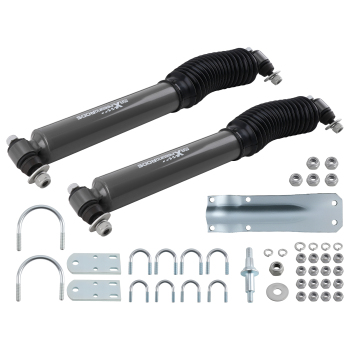 Dual Steering Damper Set compatible for Dodge Ramcharger 1974-1993 4WD Steel Black