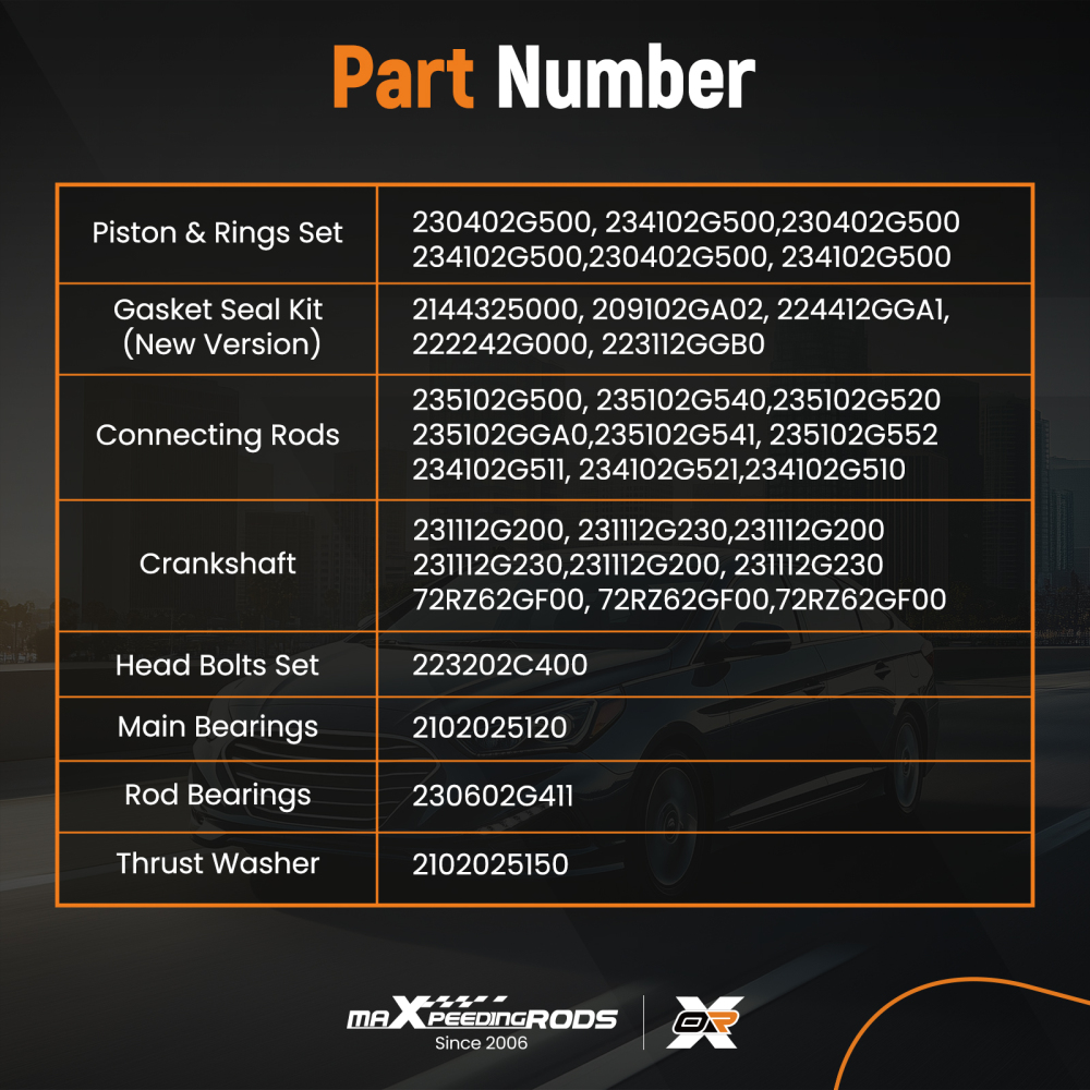 G4KJ Engine Pistons Gasket Overhaul Rebuild Kit Conrods Set compatible for HYUNDAI KIA 2.4L