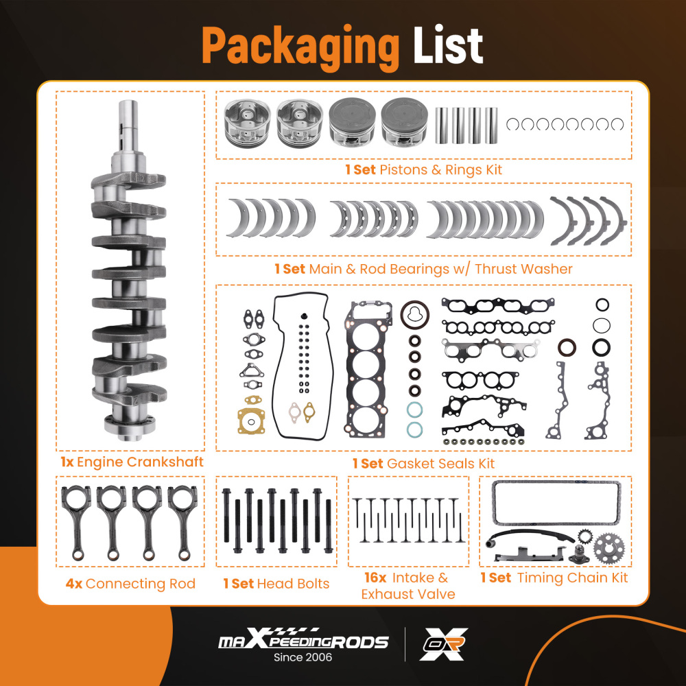 2.4L Engine Rebuild Piston Gasket Timing Kit - Crankshaft Rods compatible for Toyota 2RZ-FE