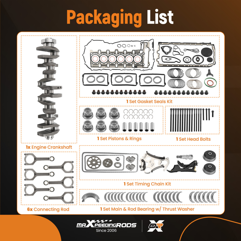 N55 3.0L Engine Overhaul Rebuild Kit - Crankshaft / ConRods / Timing Set compatible for BMW