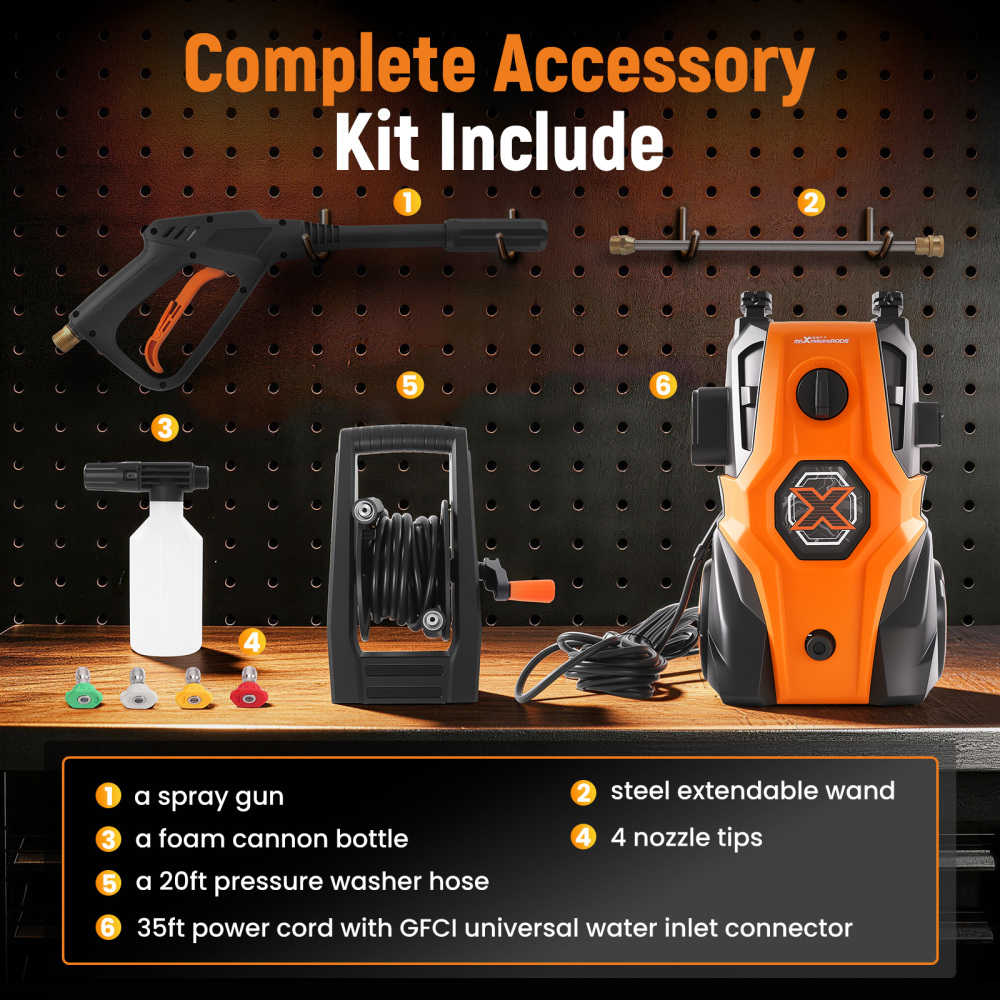 Maxpeedingrods Electric Pressure Washer 2175 PSI 1.45 GPM Power Washer with 4 Spray NozzlesFoam Cannon for Car Washing, Home, Patio and Fence Cleaning