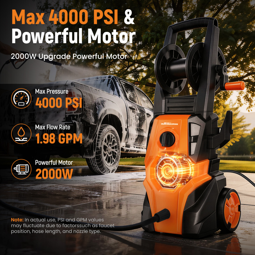 Maxpeedingrods Electric Pressure Washer 2175 PSI 1.45 GPM Power Washer with 4 Spray NozzlesFoam Cannon for Car Washing, Home, Patio and Fence Cleaning