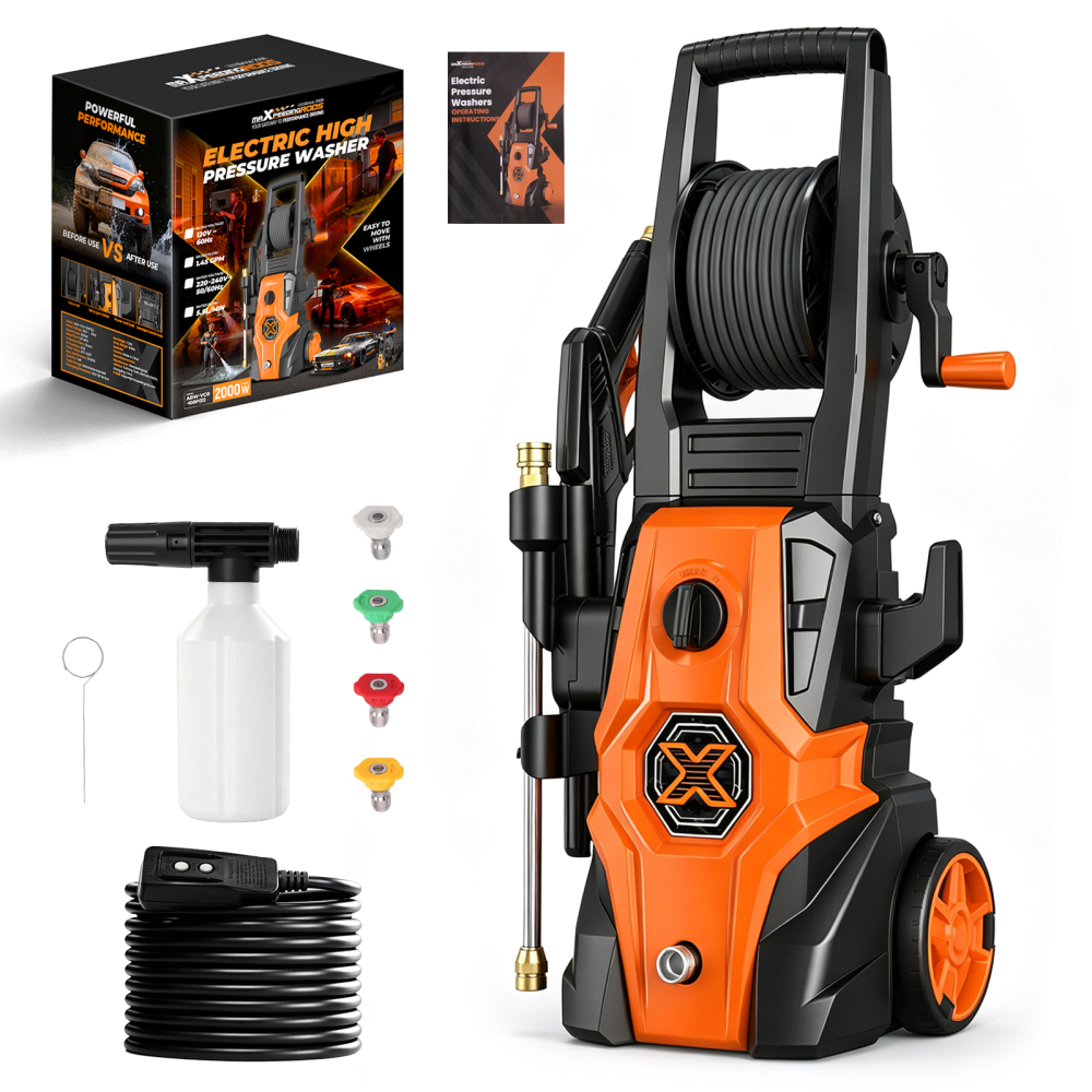 Maxpeedingrods Electric Pressure Washer 2175 PSI 1.45 GPM Power Washer with 4 Spray NozzlesFoam Cannon for Car Washing, Home, Patio and Fence Cleaning