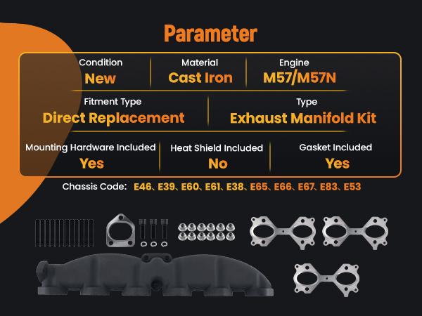 Compatible for BMW m57n Exhaust Manifold Iron E60 E61 E65 X5 2.5d 325d 330d 525d 530d