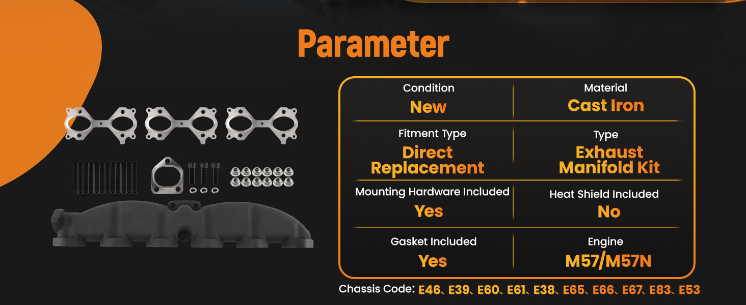 Compatible for BMW m57n Exhaust Manifold Iron E60 E61 E65 X5 2.5d 325d 330d 525d 530d