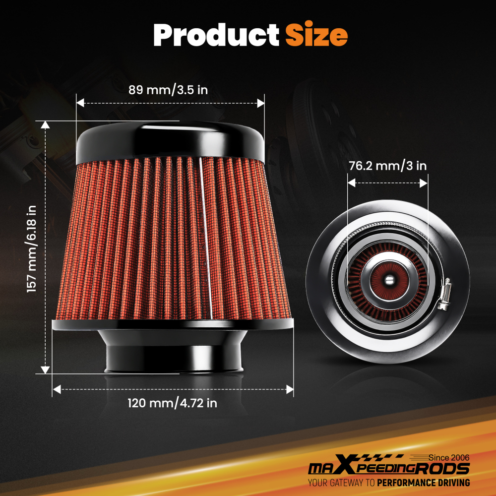 3 Inch Cone Air Filter High Flow Universal Washable Reusable Blue