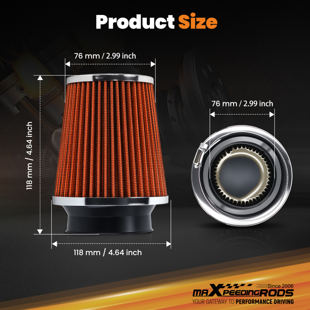3 Inch Cone Air Filter for High Performance Intake System 76x118x118mm