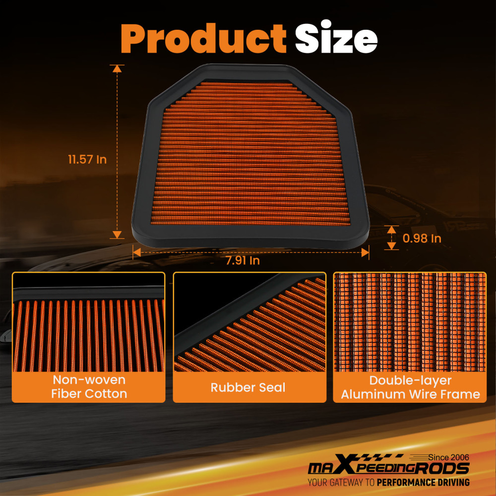 Air Filter compatible for JEEP Wrangler JK 2007-2017 V6-3.6L 3.8L 53034018AD Washable