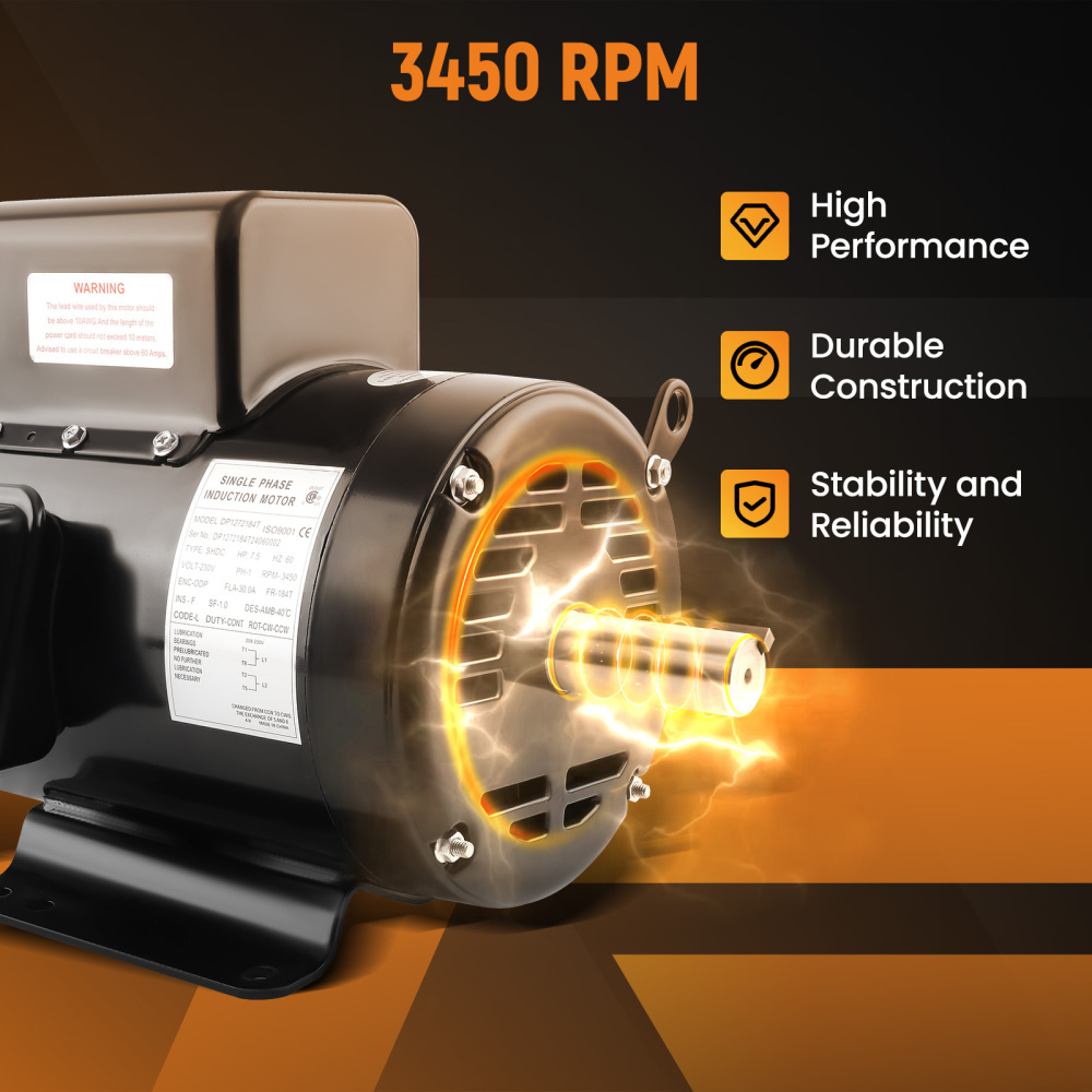 7.5HP Air Compressor Electric Motor 3450 RPM 184T Frame 1-1/8 Shaft Diameter