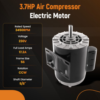3.7 HP Electric Motor 3450 RPM Compressor Duty 56 Frame 1 Phase 5/8 Shaft 230V