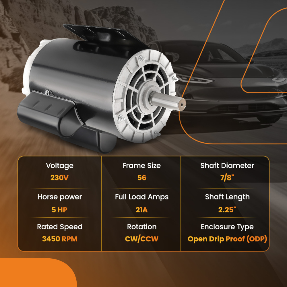 Air Compressor 5HP Electric Motor 3450RPM 230V 21A 56Frame 7/8 Shaft CW/CCW