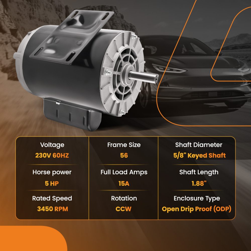 Air Compressor 5 HP Electric Motor 3450RPM 230V 15A 56Frame 5/8 Shaft CCW