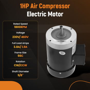 1HP Air Compressor Electric Motor 1800RPM 3.8A/1.9A 56CFrame 5/8 Shaft TEFC