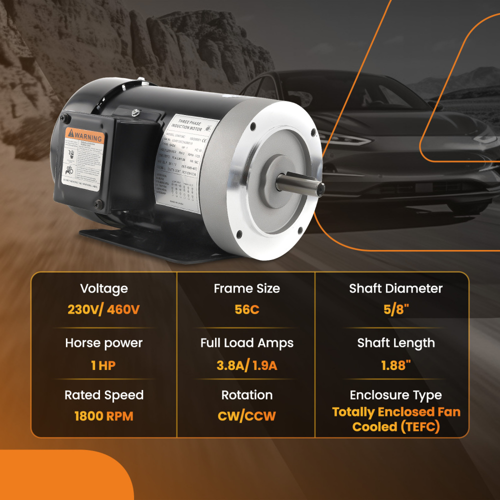 1HP Air Compressor Electric Motor 1800RPM 3.8A/1.9A 56CFrame 5/8 Shaft TEFC