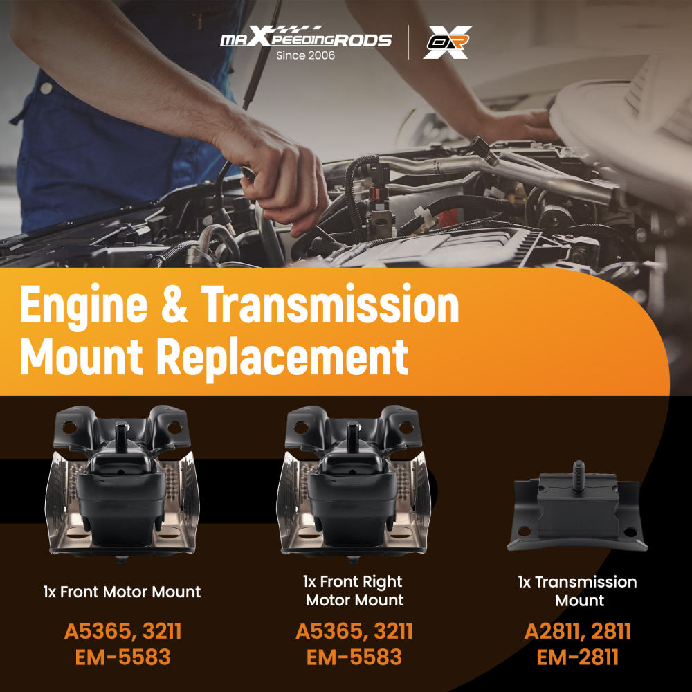 3PC EngineTrans Mount compatible for GMC Sierra 1500 6.2L 2008-2013 A5365 EM-2811