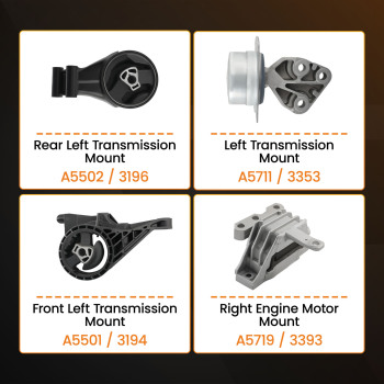 Engine MountAuto Trans Mount 4pcs compatible for Chevrolet Malibu 2.5L 13-15 A5502 A5711