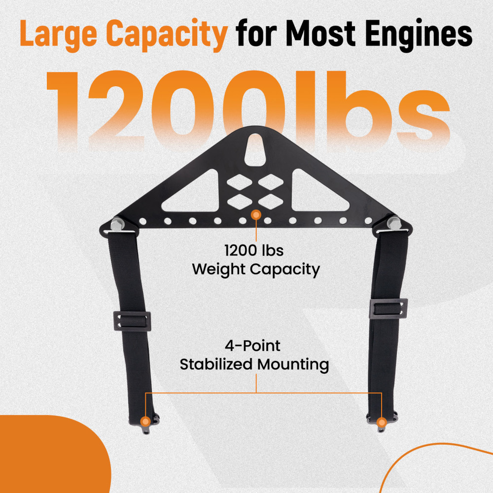 Universal Engine Lift 4 Point Kit 1200lb Steel Bracket Straps Powdercoated