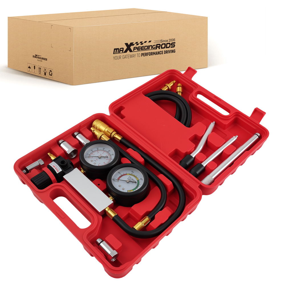 Engine Cylinder Dual Gauge Leakdown Tester Kit With Rubber Hose Metal Adapters