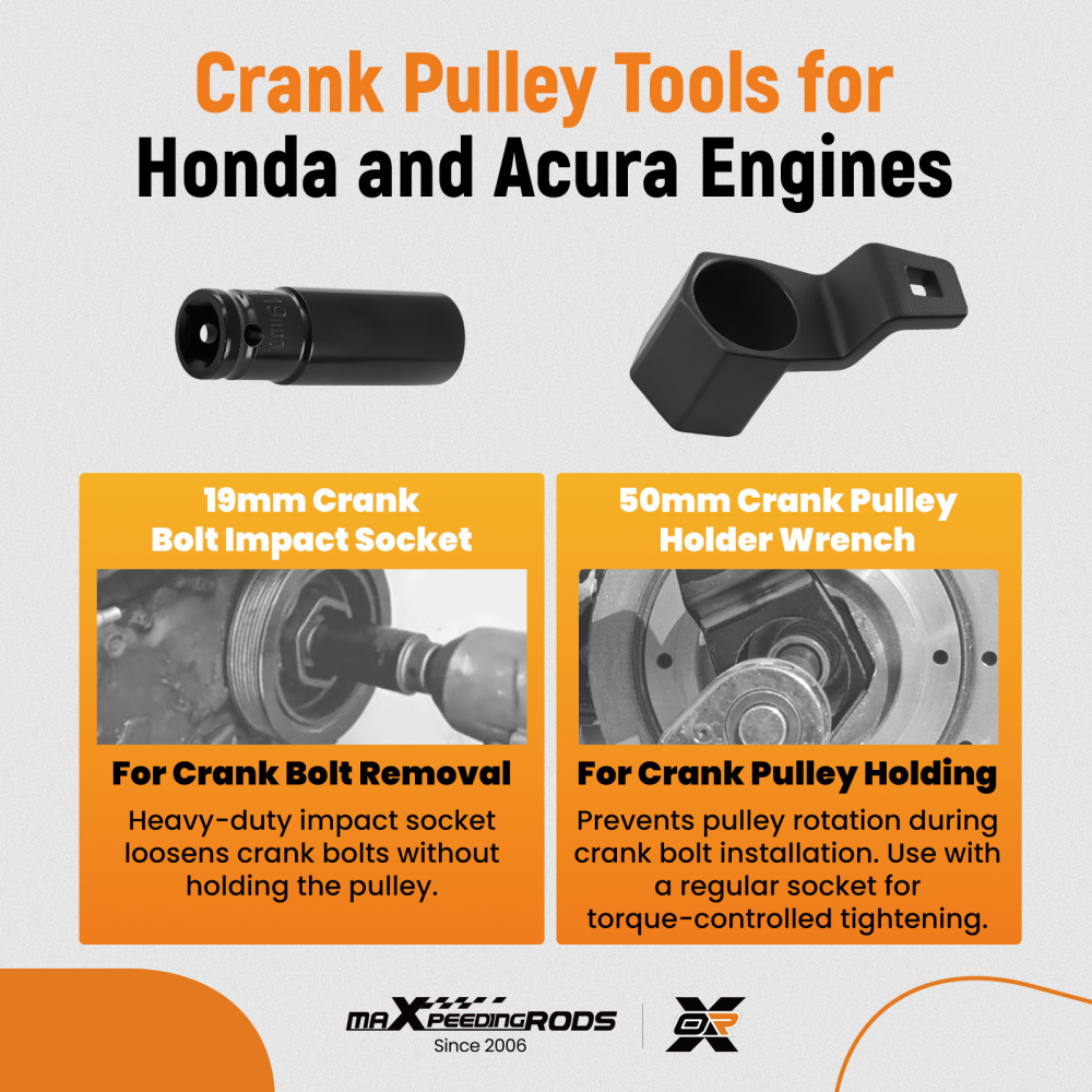 19mm Crank Bolt Removal Tool compatible for Honda CR-V Element Accord 1997-Onward