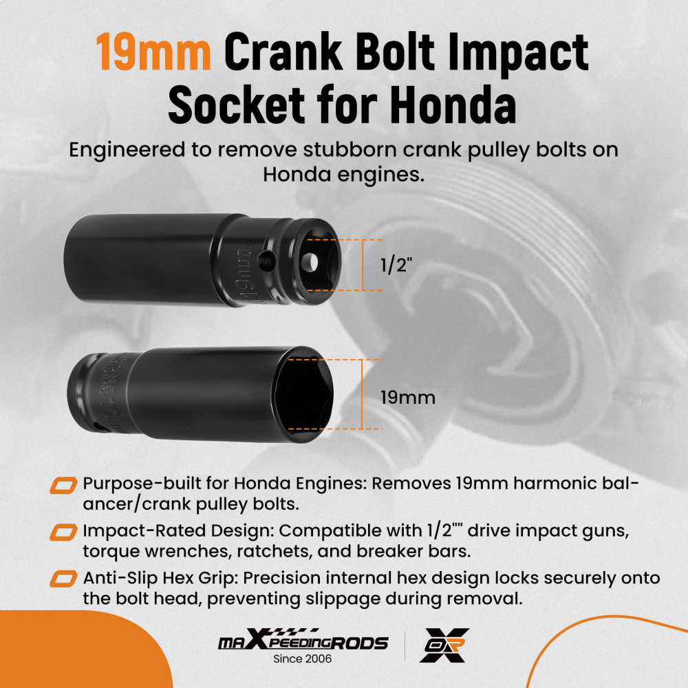 19mm Crank Bolt Removal Tool compatible for Honda CR-V Element Accord 1997-Onward