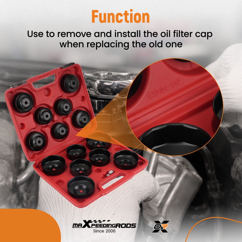 16pcCup Oil Filter Wrench Socket Set Removal Tool 65-100mmCap Filters Kit