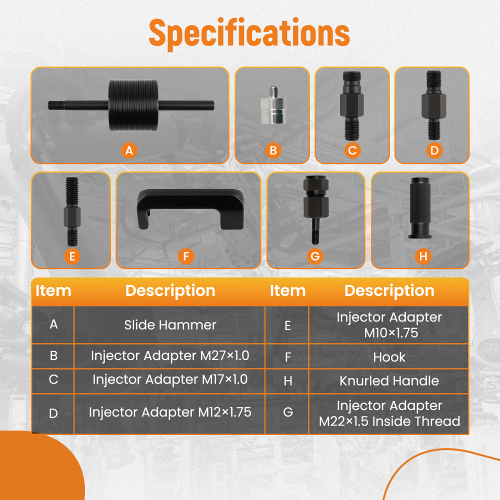 8PC Injector Removal Tool Set compatible for Mercedes Benz CDI 611 612 613 646 647 648