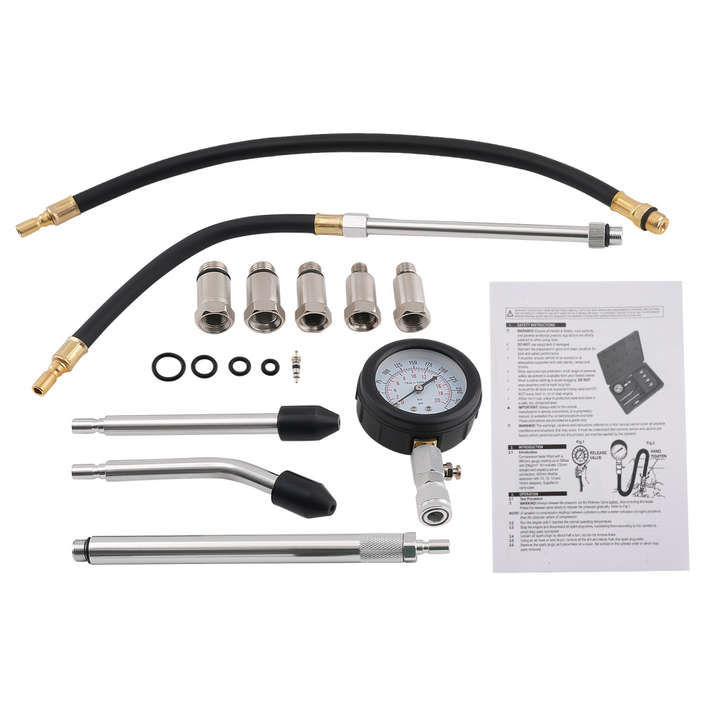 Compression Gauge Kit for Diesel Petrol Engines 0-300 PSI 0-20 Bar Testing