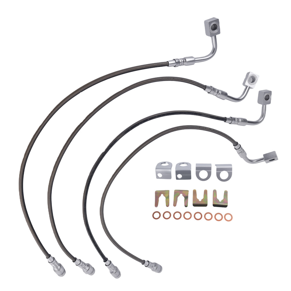 4 Pcs Front & Rear Braided Brake Lines compatible for Jeep Wrangler JK 2007-2018