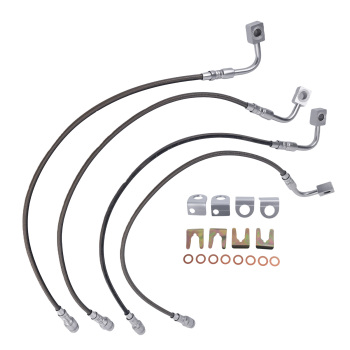 4 Pcs Front & Rear Braided Brake Lines compatible for Jeep Wrangler JK 2007-2018