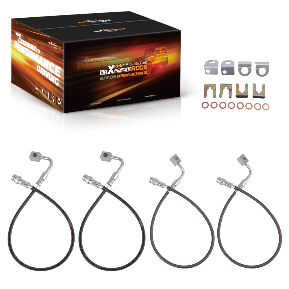 4 Pcs Front & Rear Braided Brake Lines compatible for Jeep Wrangler JK 2007-2018