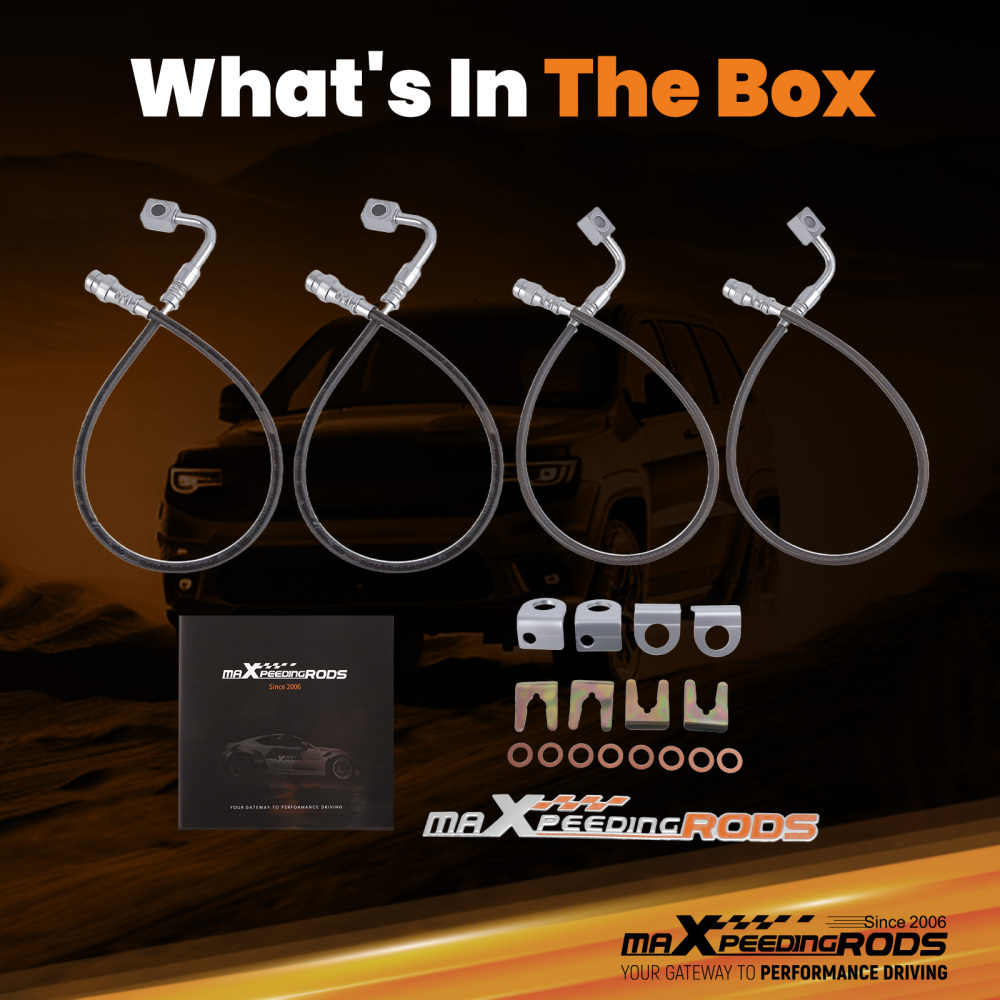 4 Pcs Front & Rear Braided Brake Lines compatible for Jeep Wrangler JK 2007-2018