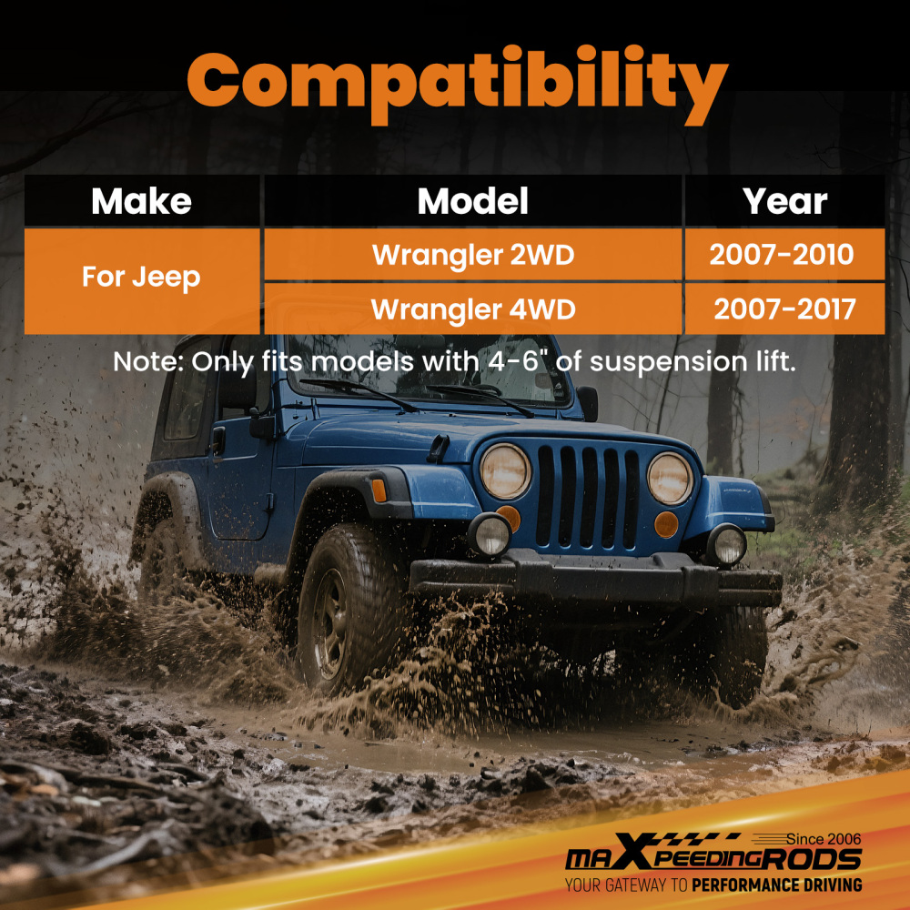 4 Pcs Front & Rear Braided Brake Lines compatible for Jeep Wrangler JK 2007-2018