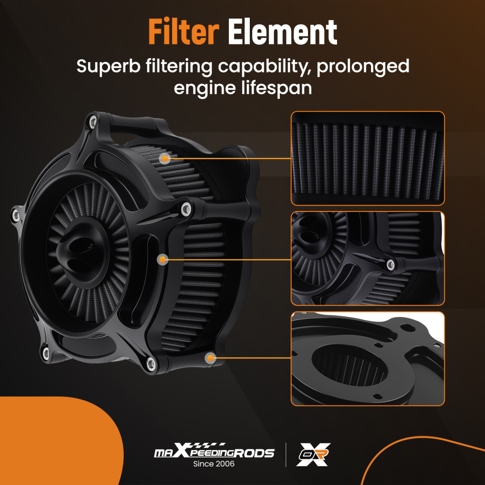 Air Cleaner Black Intake Filter compatible for Harley Touring Street Glide Road Glide 08-16