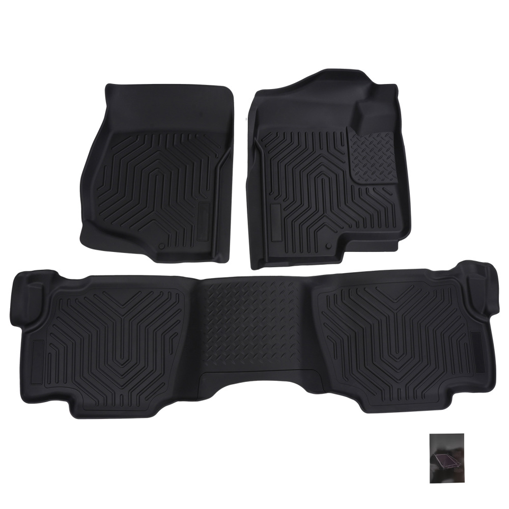 Black Floor Mats compatible for GMC Sierra 2500 HD Crew Cab 2007-2014 TPE All-Weather