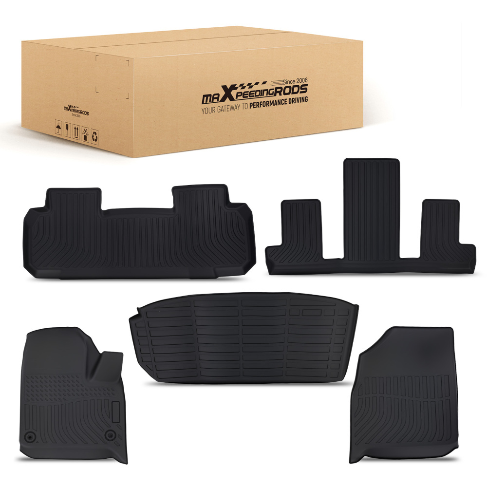 3 Row Floor Mats compatible for Chevrolet Traverse 7 Seats 2018-2023 2024 Black TPE