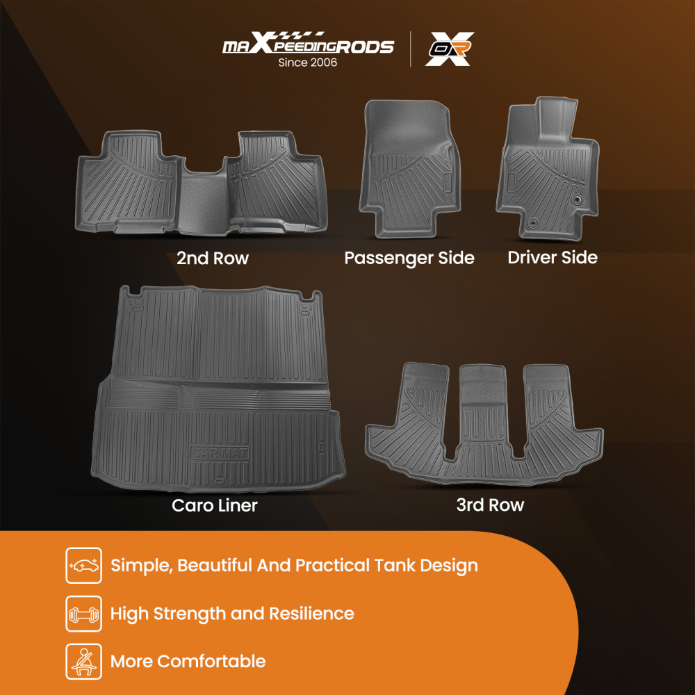 Car Floor Mats Liner compatible for Toyota Highlander 2020-2024 7 Seats Rubber TPE