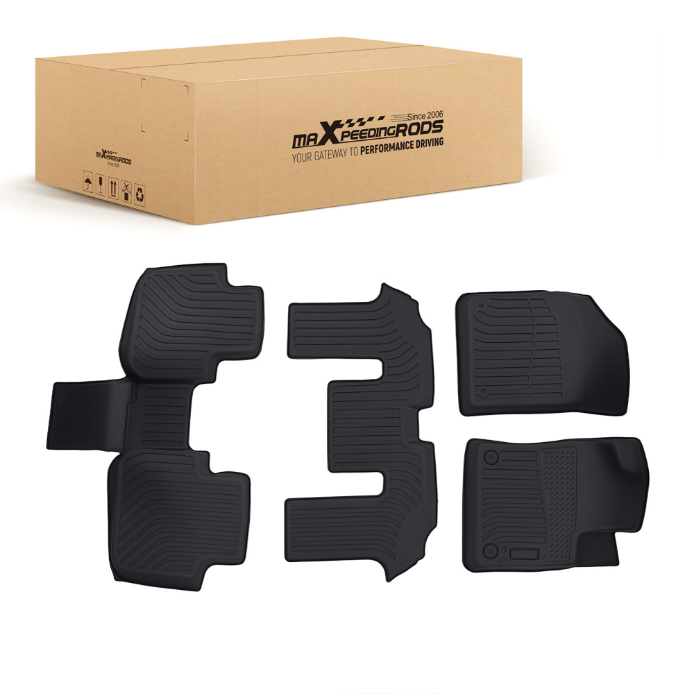 All-Weather Black Floor Mats Liner compatible for Volkswagen Atlas 2018-2025 TPE 6 Seats