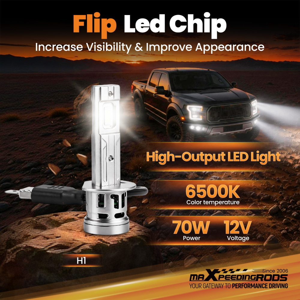 2pcs H1 LED Headlight Bulbs Kit 6500K compatible for White High Beam Light 60000LM Bright