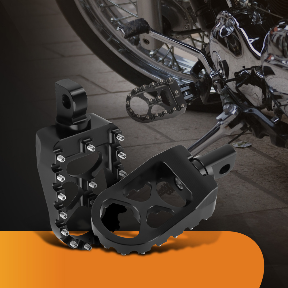 Black CNC Wide Fat MX Style Foot Pegs Footrests Footpegs Foot Rests compatible for Harley