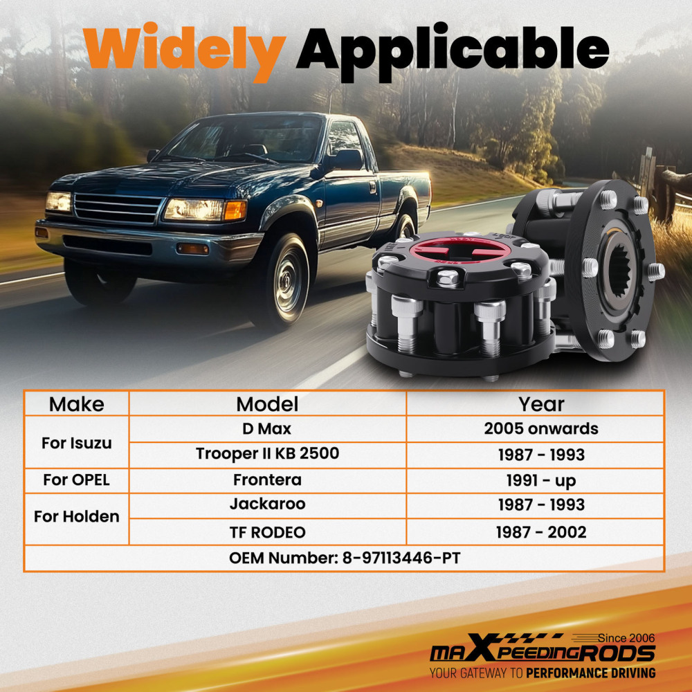 2x FREE WHEELING HUBS compatible for HOLDEN RODEO JACKAROO compatible for COLORADO ISUZU D-MAX 17 spline