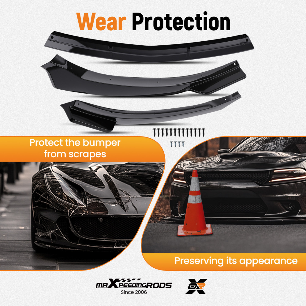 3PCS Front Lip Splitter Kit compatible for Mercedes CLA W118 C118 X118 2019 Gloss Black