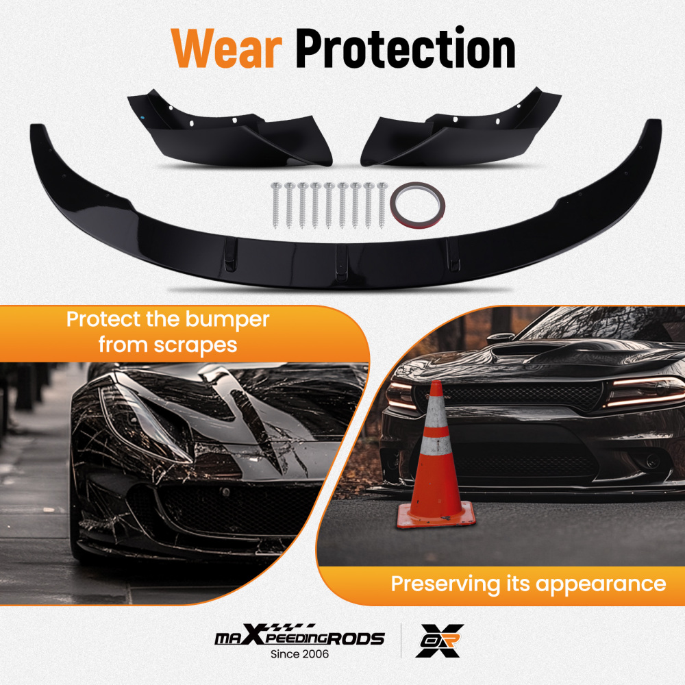 Black Front Bumper Splitter compatible for BMW F10 F11 5 Series M Sport 2009-2017